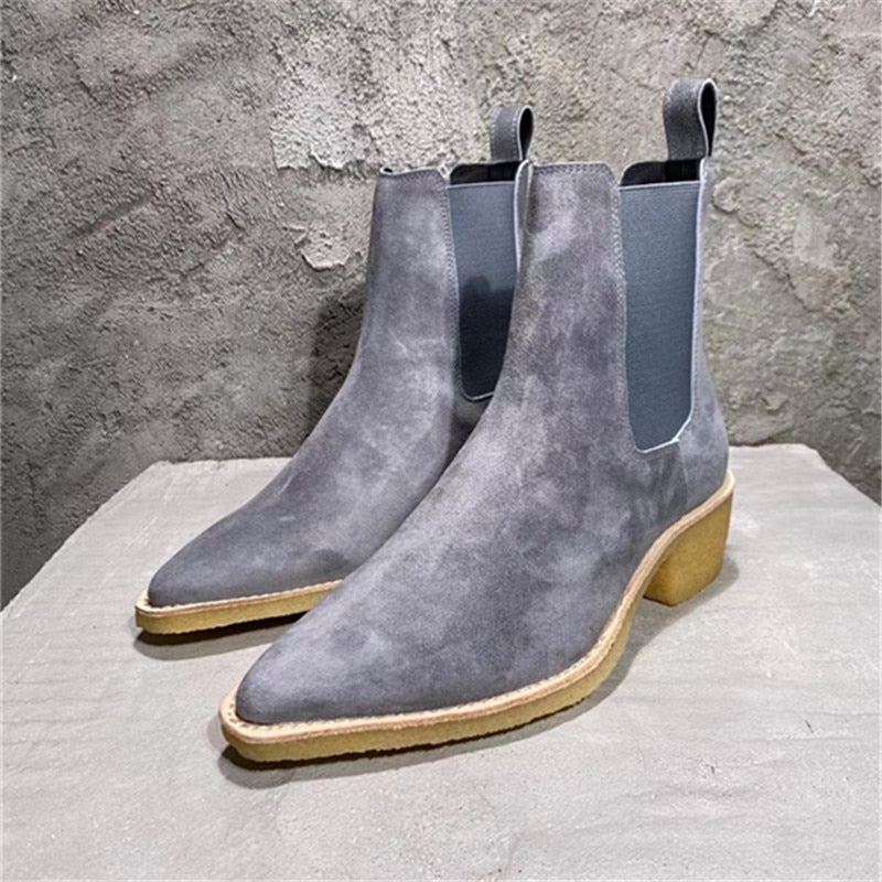 Bottes À Semelle En Cuir Suédé Faites À La Main Pour Hommes À Talons Hauts Du Désert - Gris