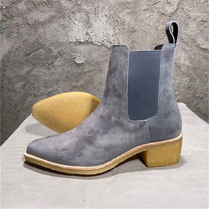 Bottes À Semelle En Cuir Suédé Faites À La Main Pour Hommes À Talons Hauts Du Désert - Gris