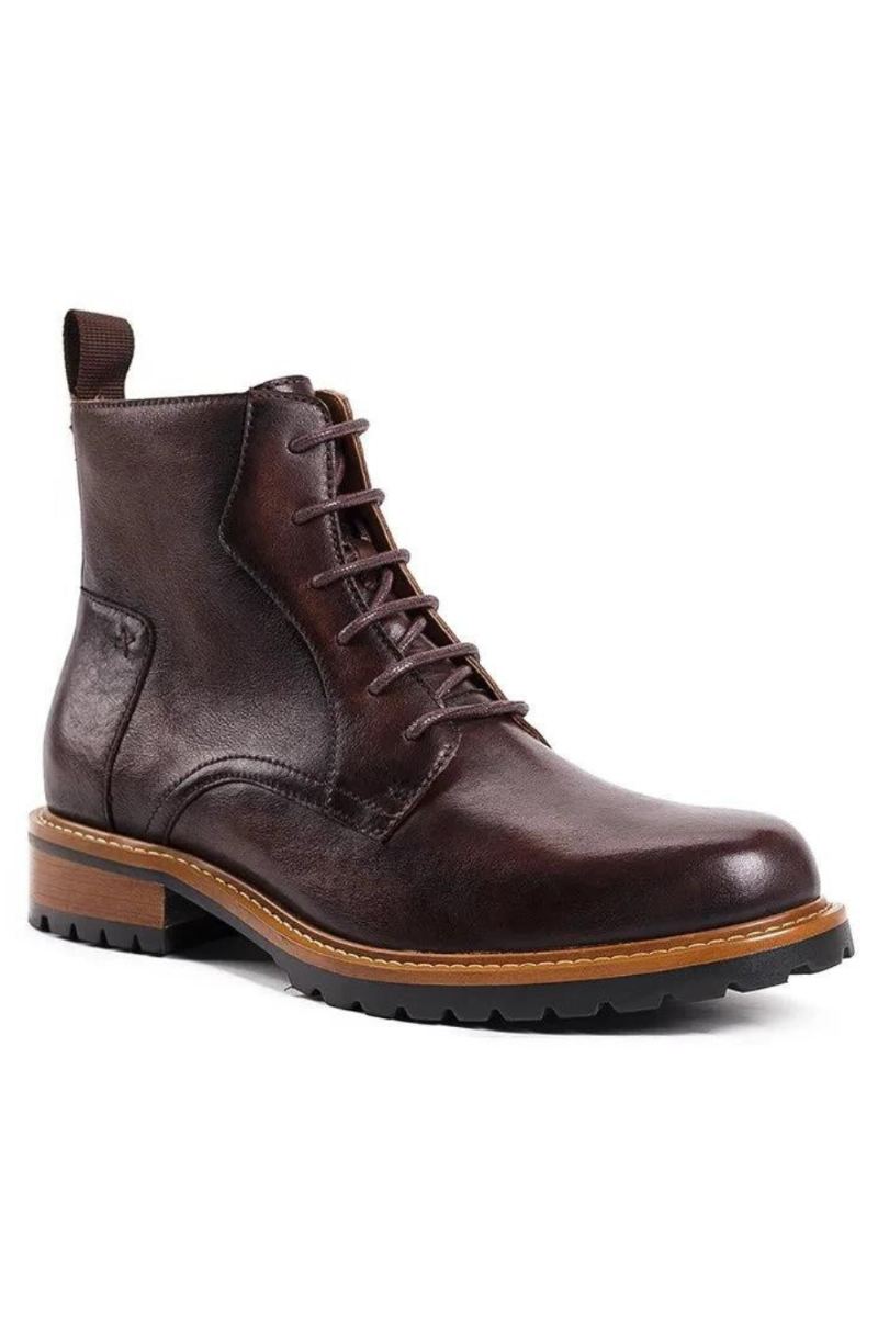 Bottines De Base Pour Hommes Britanniques D'hiver Avec Fourrure Chaudes Décontractées À Lacets En Cuir Véritable Faites À La Main Rétro