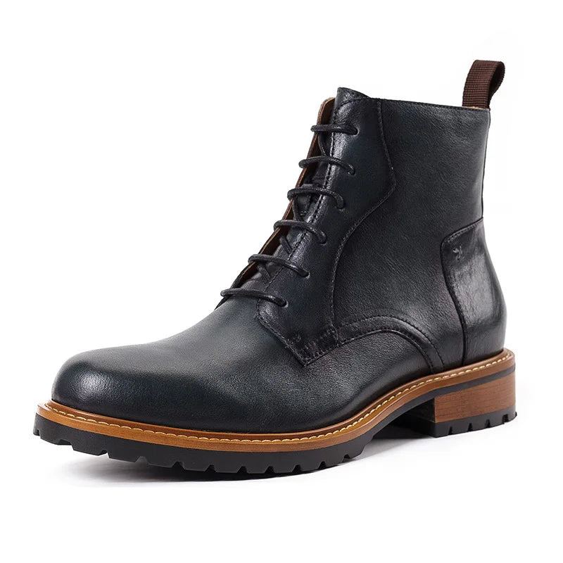 Bottines De Base Pour Hommes Britanniques D'hiver Avec Fourrure Chaudes Décontractées À Lacets En Cuir Véritable Faites À La Main Rétro - Café