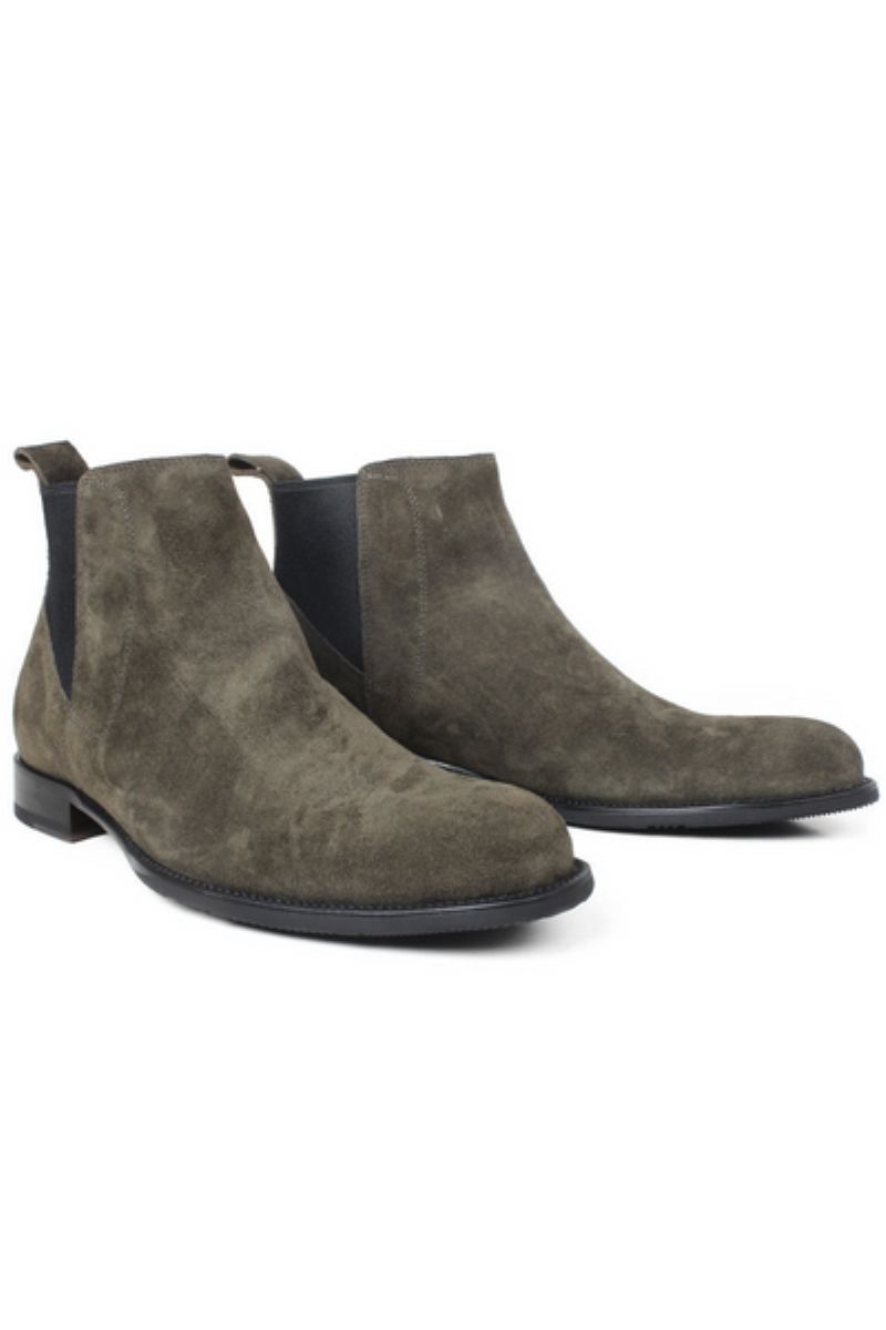 Bottines Chelsea D'automne Pour Hommes Vertes Véritables Sur Mesure Faites À La Main Chaussures En Cuir À Enfiler