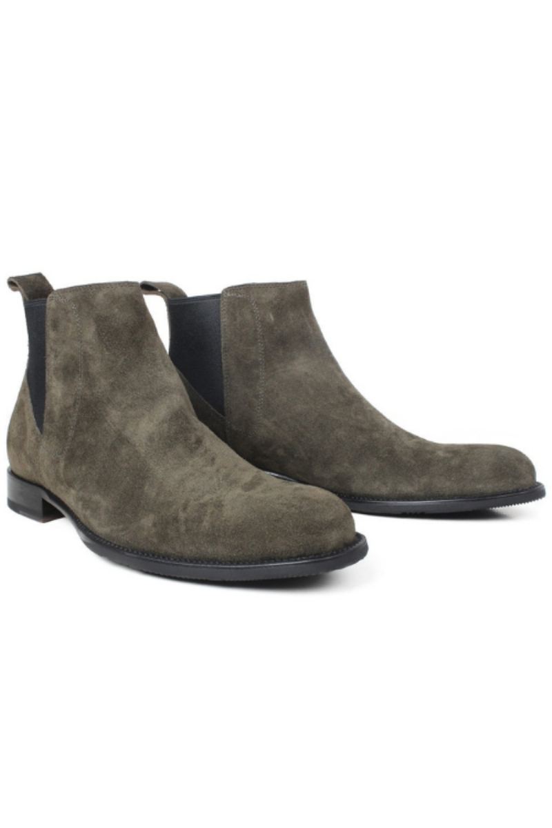 Bottines Chelsea D'automne Pour Hommes Vertes Véritables Sur Mesure Faites À La Main Chaussures En Cuir À Enfiler - Vert