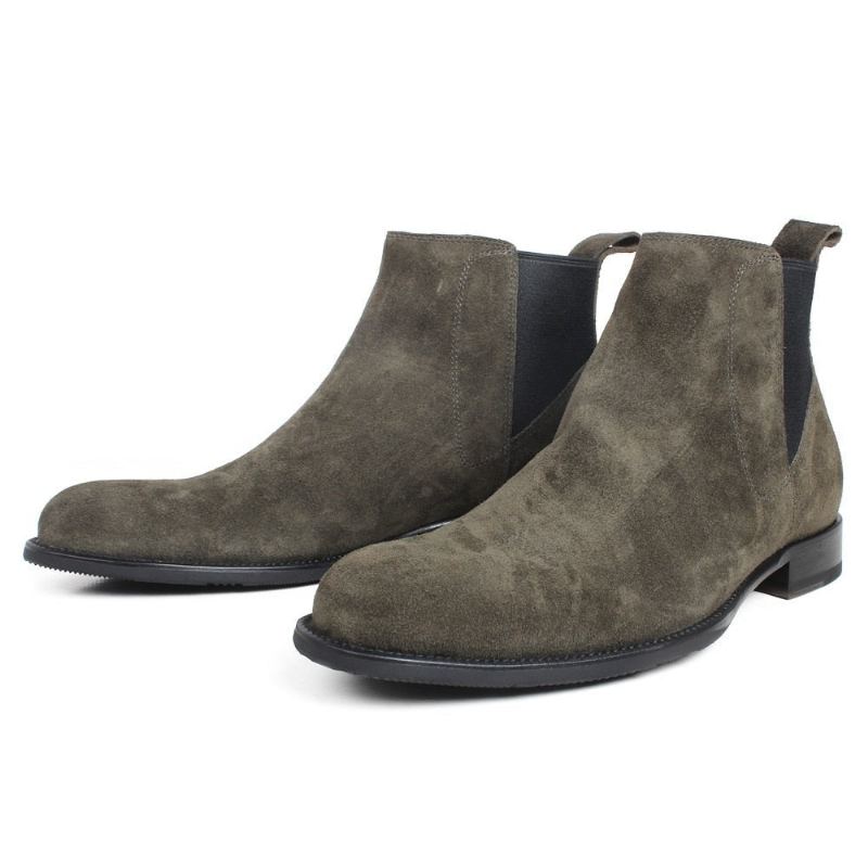 Bottines Chelsea D'automne Pour Hommes Vertes Véritables Sur Mesure Faites À La Main Chaussures En Cuir À Enfiler - Vert