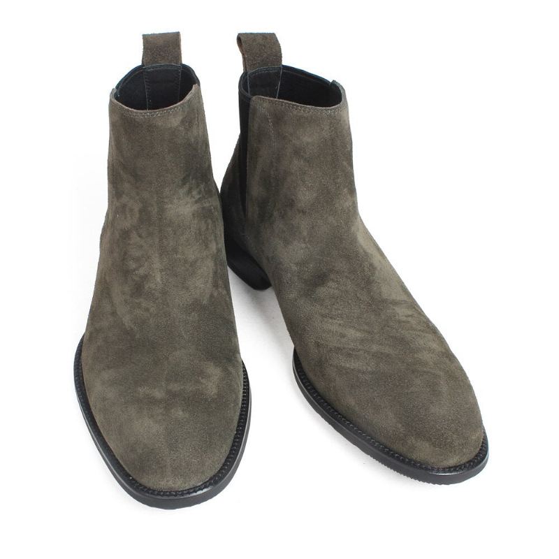 Bottines Chelsea D'automne Pour Hommes Vertes Véritables Sur Mesure Faites À La Main Chaussures En Cuir À Enfiler - Vert