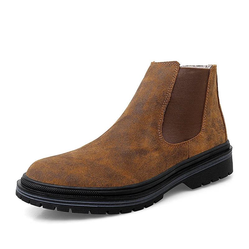 Bottines Chelsea En Cuir Véritable Hommes Botas Automne Hiver Botte - Marron