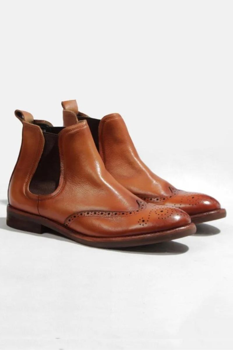 Bottines Chelsea En Cuir Véritable Pour Hommes Chaussures Hautes À Enfiler Bout Rond Style Britannique De Bureau