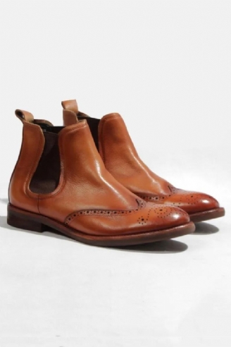 Bottines Chelsea En Cuir Véritable Pour Hommes Chaussures Hautes À Enfiler Bout Rond Style Britannique De Bureau