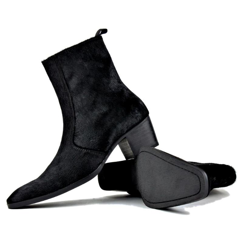 Bottines Chelsea Pour Hommes Bottes En Cuir De Cheval Véritable Avec Fermeture Éclair Latérale Chaussures De Créateur - Noir