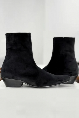 Bottines Chelsea Pour Hommes Faites À La Main À Bout Pointu Et À Talon Moyen Avec Fermeture Éclair