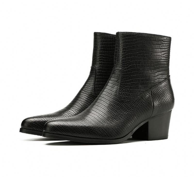 Bottines Chelsea À Talons Hauts Pour Hommes En Cuir Gaufré De Qualité Tendance Automne Et Hiver - Café À L'Intérieur Du Cuir 