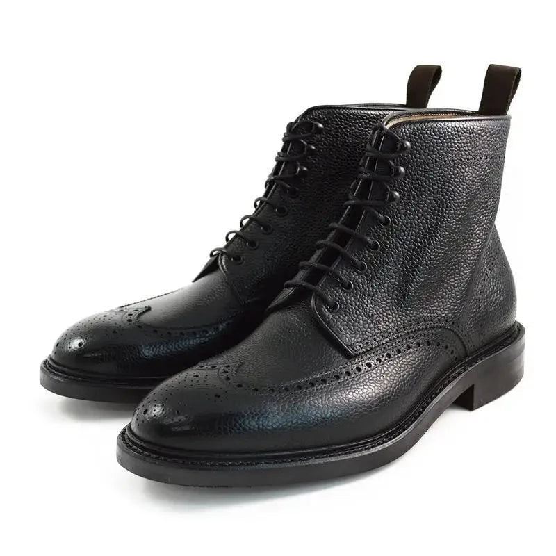 Brogue À Lacets Hiver Hommes Bottes Chaussures Ajouter Velours De Travail En Cuir Véritable Concepteur Antidérapantes - Noir