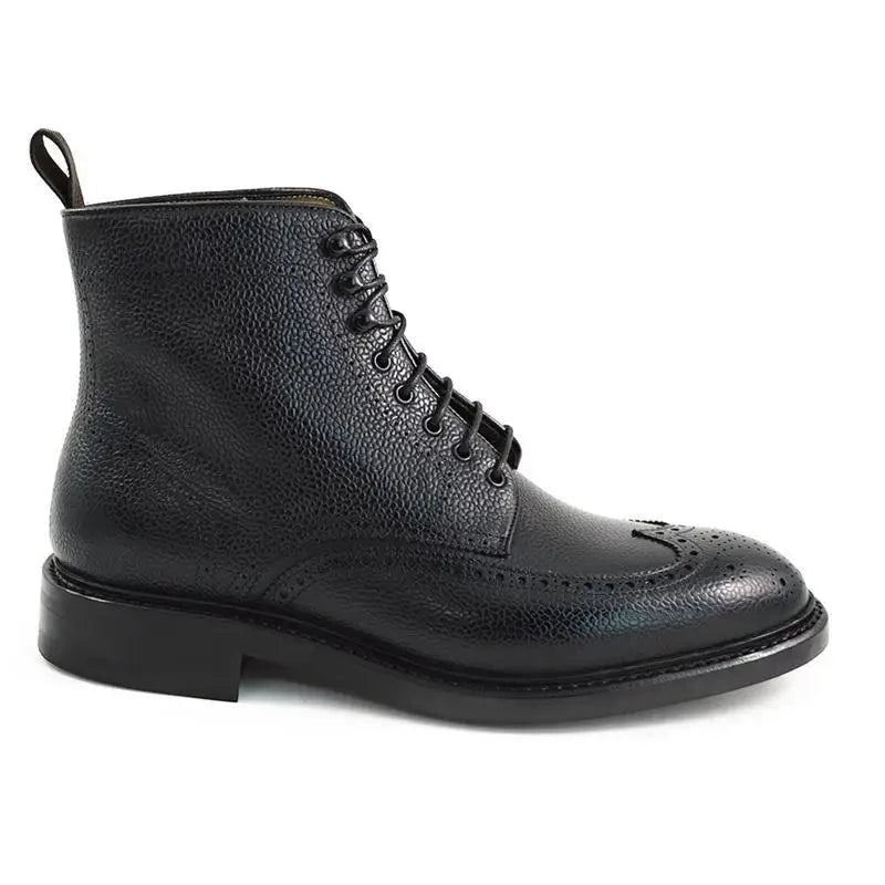 Brogue À Lacets Hiver Hommes Bottes Chaussures Ajouter Velours De Travail En Cuir Véritable Concepteur Antidérapantes - Noir