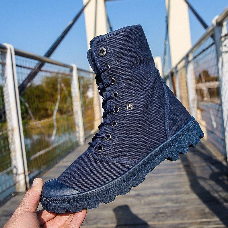 Chaussures D'extérieur Pour Hommes Bottes À Semelles Épaisses Montantes En Toile Baskets À Brides - Noir