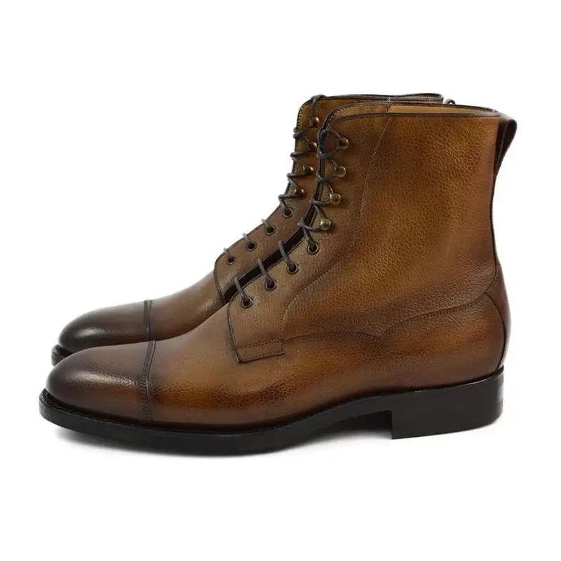 Chaussures D'hiver En Velours Pour Hommes Bottes De Travail À Lacets Meilleures De Styliste En Cuir Véritable Antidérapantes - Marron