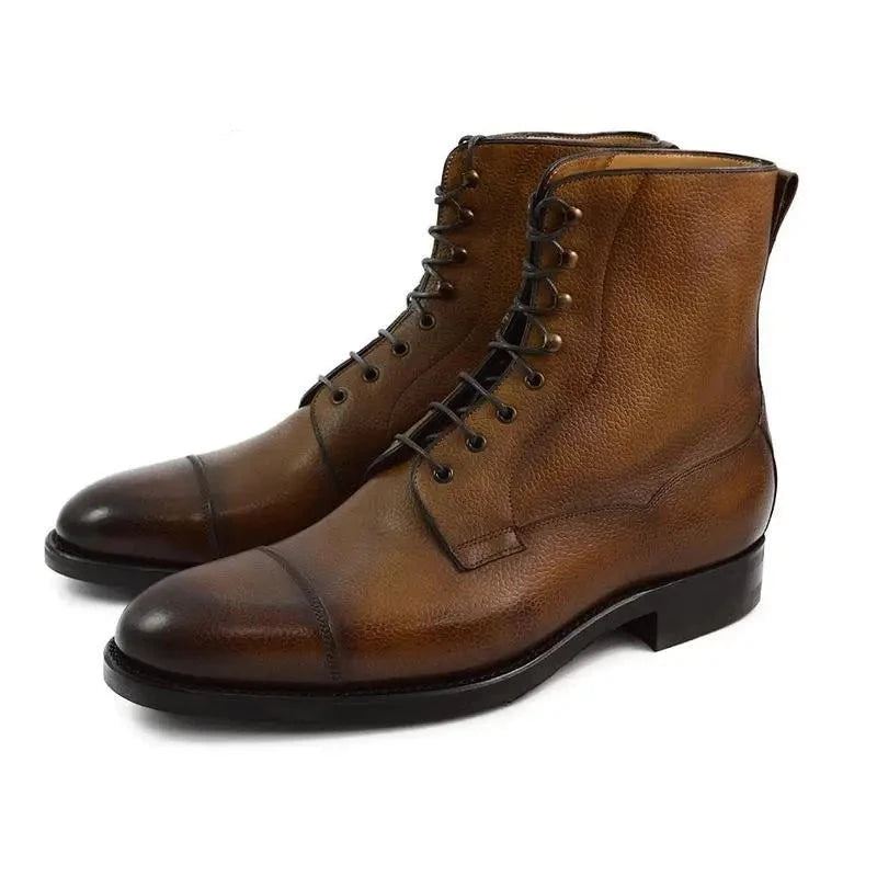 Chaussures D'hiver En Velours Pour Hommes Bottes De Travail À Lacets Meilleures De Styliste En Cuir Véritable Antidérapantes - Marron