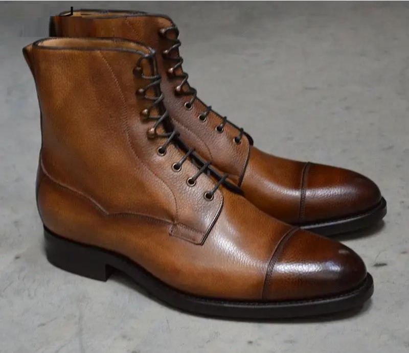 Chaussures D'hiver En Velours Pour Hommes Bottes De Travail À Lacets Meilleures De Styliste En Cuir Véritable Antidérapantes - Marron