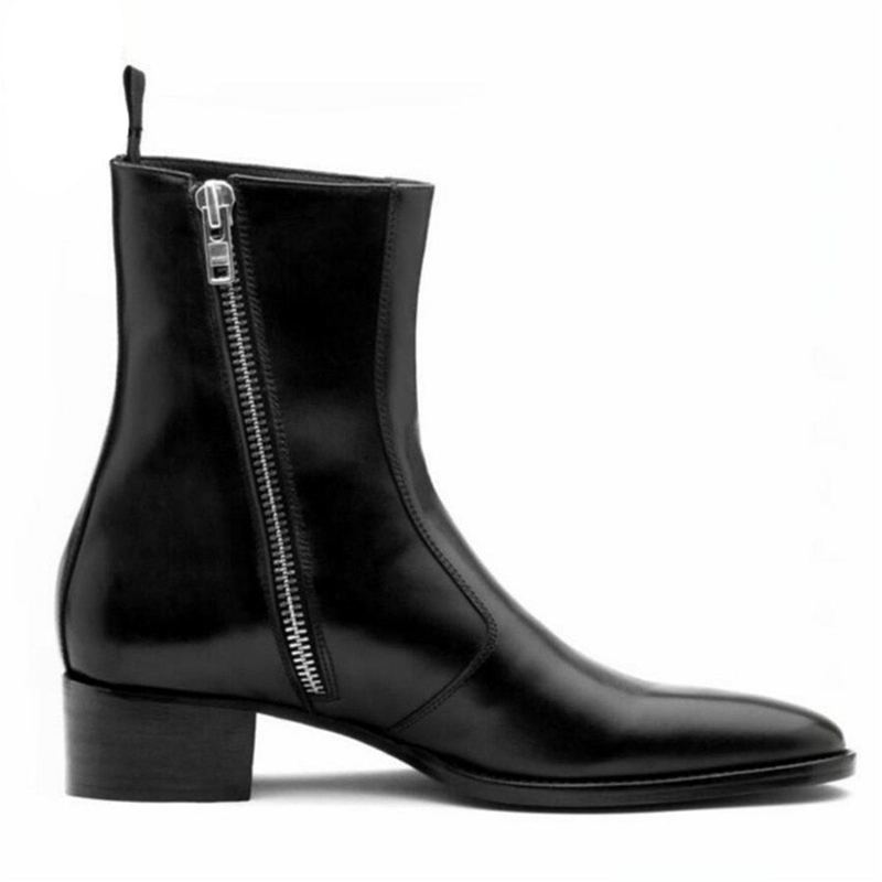 Chaussures De Luxe En Cuir Véritable Pour Hommes Montantes Faites À La Main Harry Fermeture Éclair Latérale Bota Chelsea - Noir