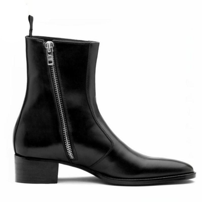 Chaussures De Luxe En Cuir Véritable Pour Hommes Montantes Faites À La Main Harry Fermeture Éclair Latérale Bota Chelsea - Noir