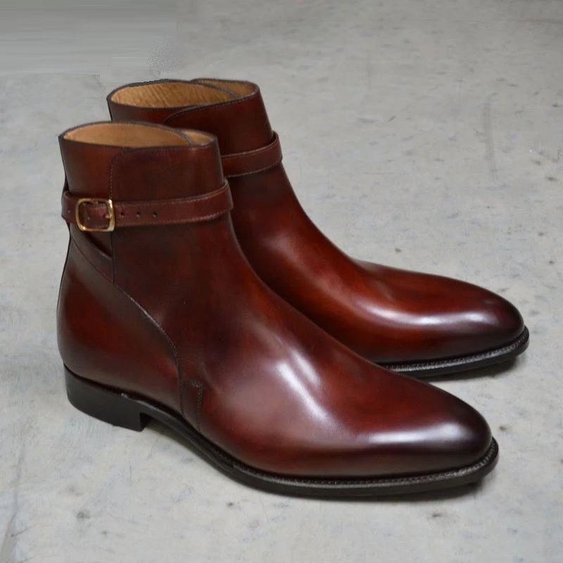 Chelsea Cuir Fait À La Main Hiver Hommes Bottes Chaussures Ajouter Velours Travail De Base Concepteur Hautes - Marron