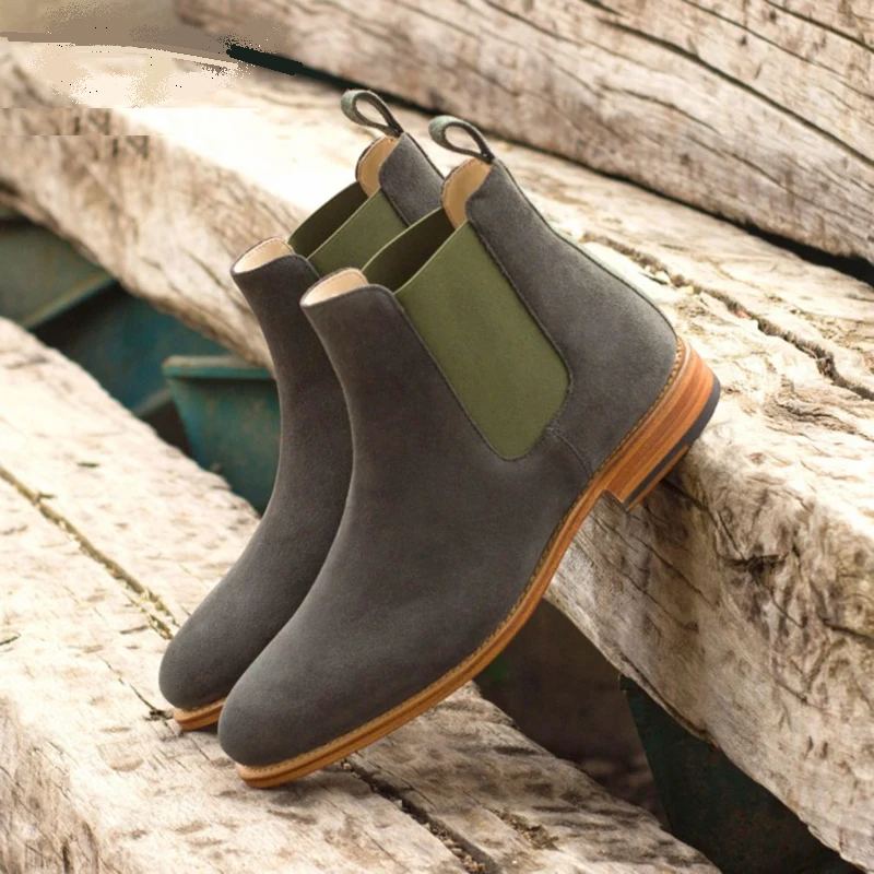 Chelsea Hiver Hommes Bottes De Travail Chaussures De Créateur Ajouter Velours Affaires Formelles Pour - Gris Avec Velours