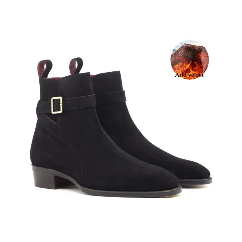 Chelsea Hiver Noir Hommes Bottes De Travail Chaussures Concepteur Ajouter Velours Vache Daim Affaires Formelles Pour - Noir