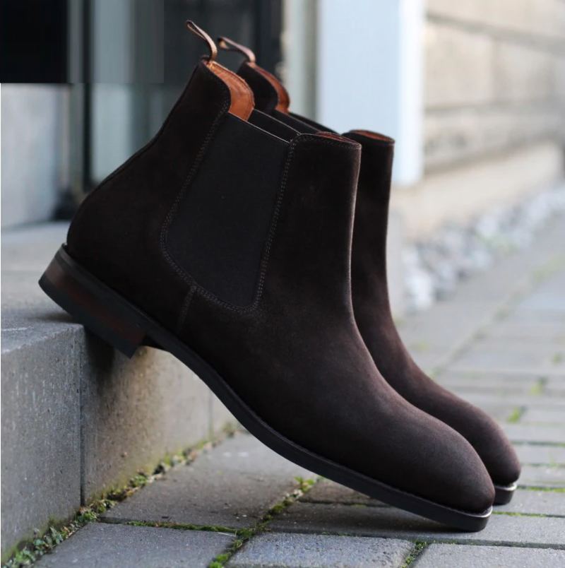 Chelsea – Bottes D'hiver Solides Pour Hommes Chaussures De Travail Faites À La Main Ajouter Du Velours De Styliste Antidérapantes - Marron