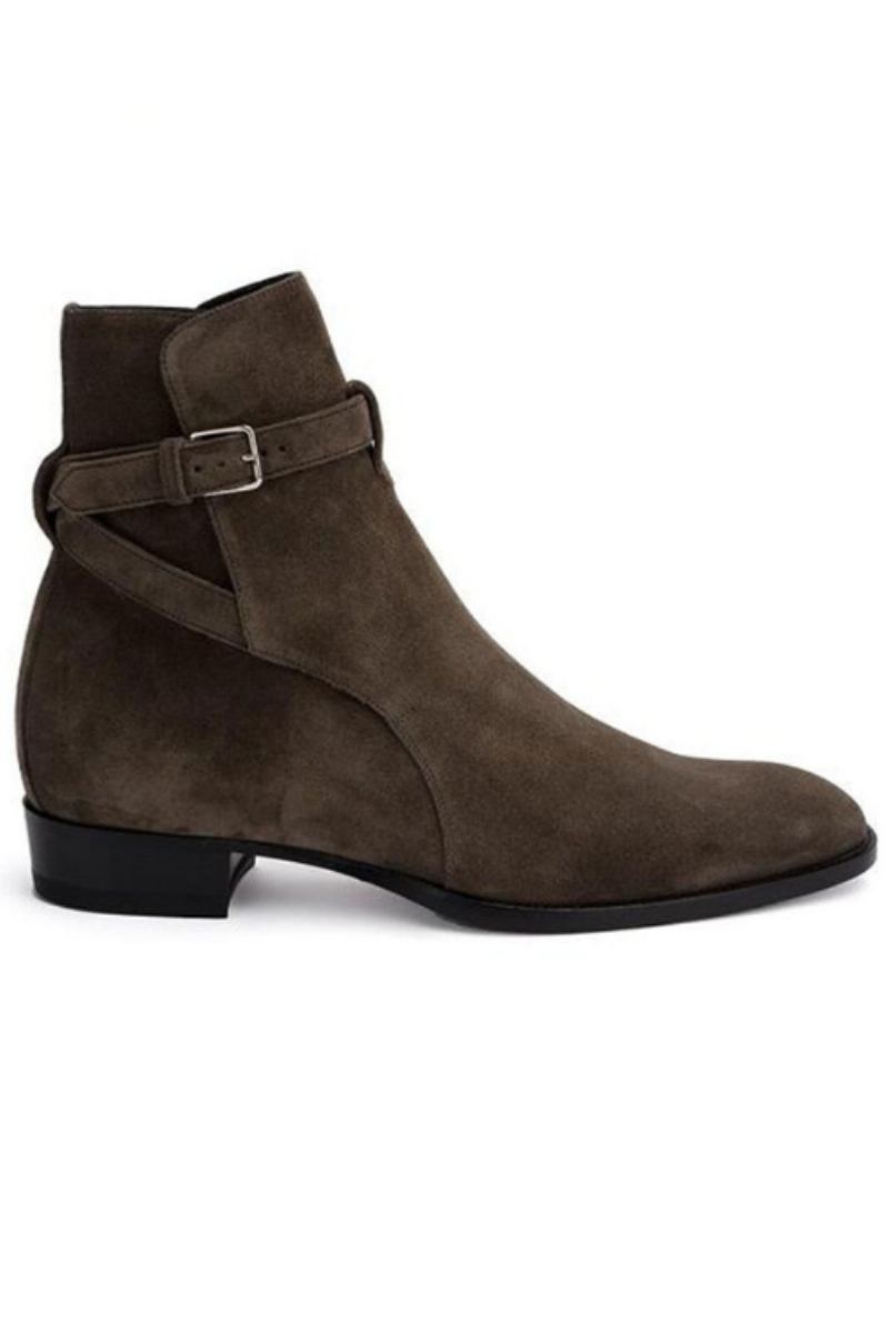 Harmess Wyatt – Bottes Mi-mollet En Cuir Véritable Et Daim Faites À La Main Avec Sangle À Boucle Robe De Luxe Faite À La