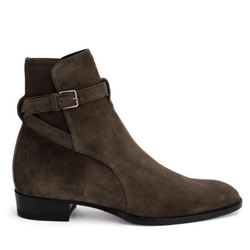 Harmess Wyatt – Bottes Mi-mollet En Cuir Véritable Et Daim Faites À La Main Avec Sangle À Boucle Robe De Luxe Faite À La - Noir