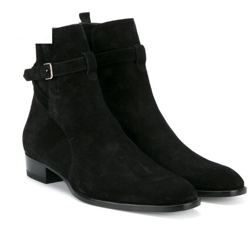 Harmess Wyatt – Bottes Mi-mollet En Cuir Véritable Et Daim Faites À La Main Avec Sangle À Boucle Robe De Luxe Faite À La - Noir