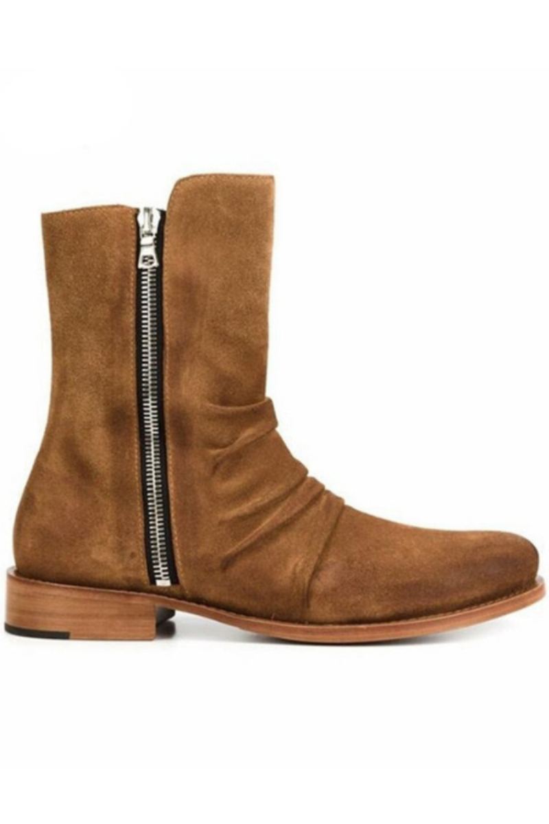 Haut De Gamme Fait À La Main Personnalisé De Demin Bottes Hommes En Cuir Véritable Daim Plis Chelsea