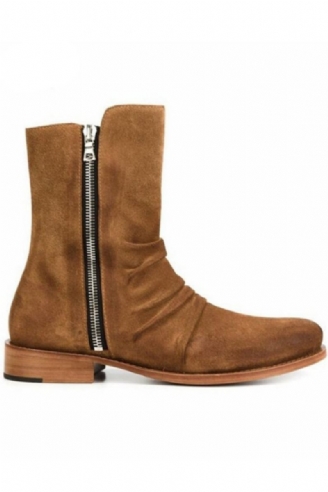 Haut De Gamme Fait À La Main Personnalisé De Demin Bottes Hommes En Cuir Véritable Daim Plis Chelsea