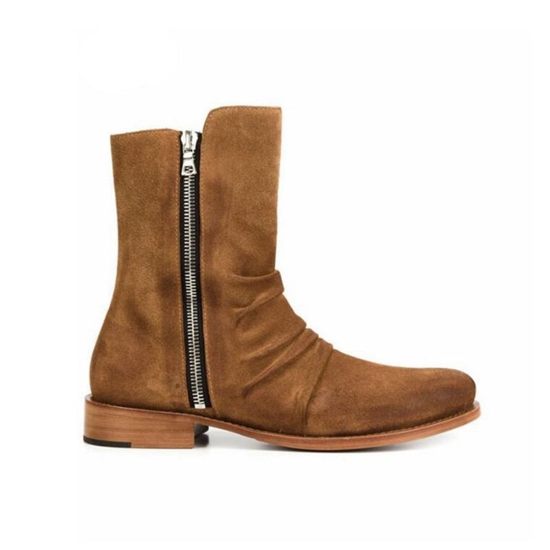 Haut De Gamme Fait À La Main Personnalisé De Demin Bottes Hommes En Cuir Véritable Daim Plis Chelsea - Jaune