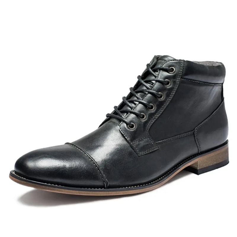 Hommes Bottes Classique En Cuir Véritable Décontracté Chaussures Hautes Automne Hiver Chukka Bottine - Noir