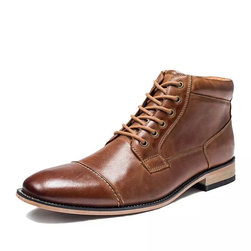 Hommes Bottes Classique En Cuir Véritable Décontracté Chaussures Hautes Automne Hiver Chukka Bottine - Noir