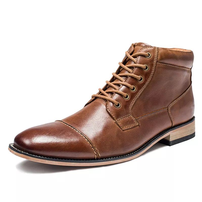 Hommes Bottes Classique En Cuir Véritable Décontracté Chaussures Hautes Automne Hiver Chukka Bottine - Noir