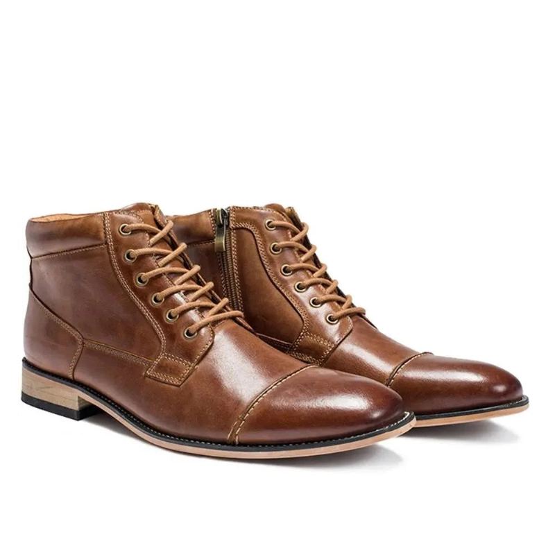 Hommes Bottes Classique En Cuir Véritable Décontracté Chaussures Hautes Automne Hiver Chukka Bottine - Noir