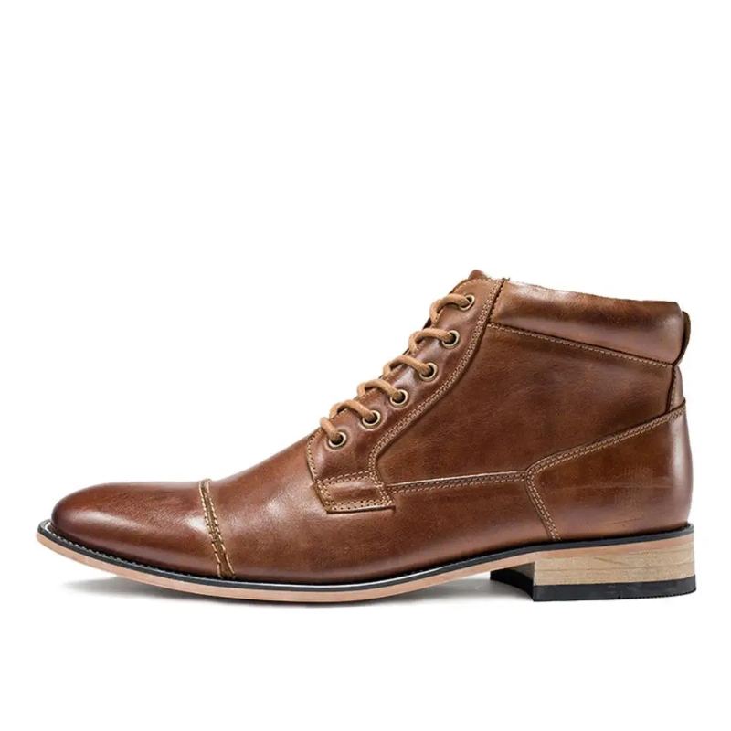 Hommes Bottes Classique En Cuir Véritable Décontracté Chaussures Hautes Automne Hiver Chukka Bottine - Noir