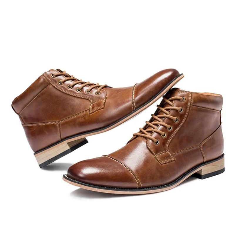 Hommes Bottes Classique En Cuir Véritable Décontracté Chaussures Hautes Automne Hiver Chukka Bottine - Noir