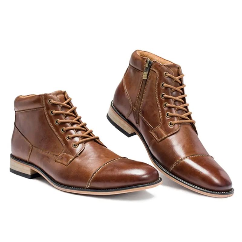 Hommes Bottes Classique En Cuir Véritable Décontracté Chaussures Hautes Automne Hiver Chukka Bottine - Noir