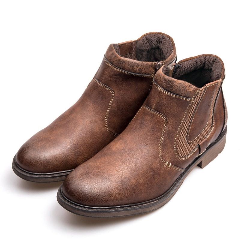 Hommes Bottes En Cuir Automne Hiver Style Vintage Cheville Courte Chelsea Botte Homme Chaussures - Noir