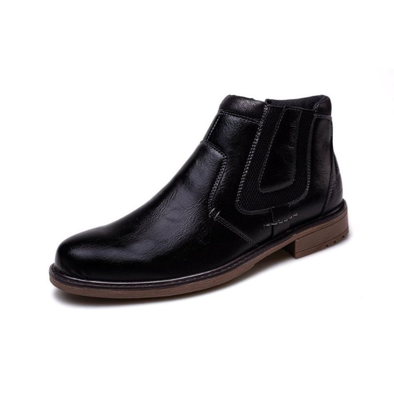 Hommes Bottes En Cuir Automne Hiver Style Vintage Cheville Courte Chelsea Botte Homme Chaussures - Noir