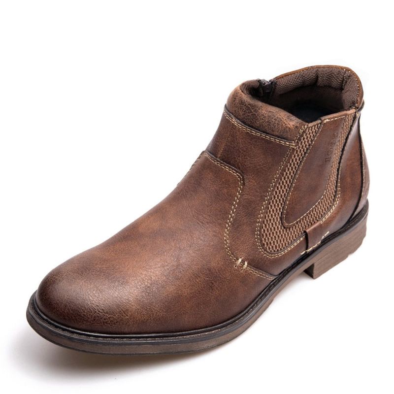 Hommes Bottes En Cuir Automne Hiver Style Vintage Cheville Courte Chelsea Botte Homme Chaussures - Noir