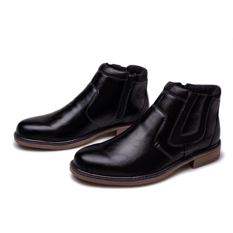 Hommes Bottes En Cuir Automne Hiver Style Vintage Cheville Courte Chelsea Botte Homme Chaussures - Noir