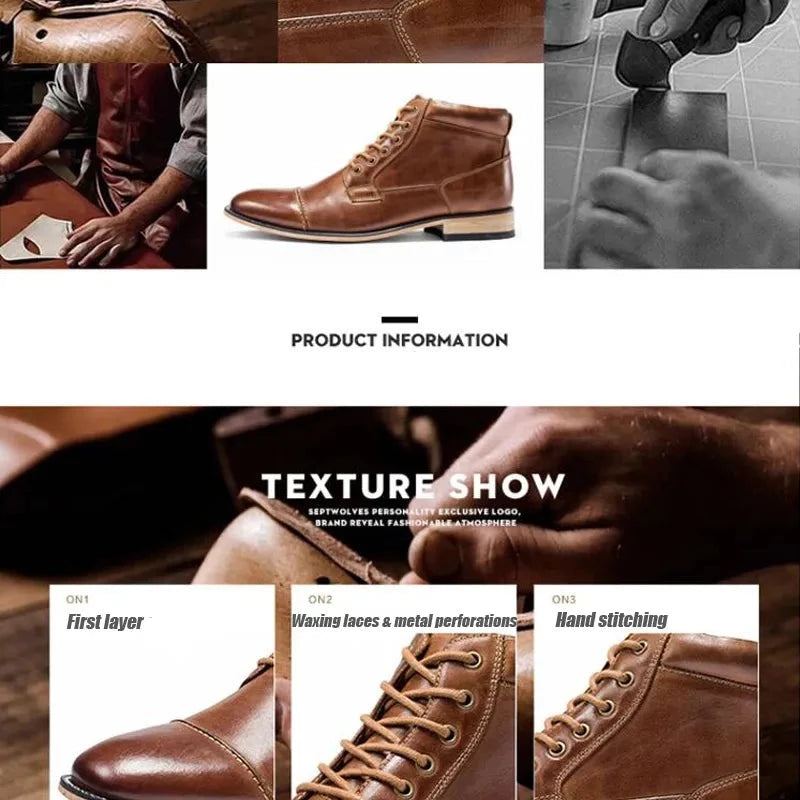 Hommes Bottines À La Main Chelsea En Cuir Véritable Bottes Décontracté Hautes - Marron