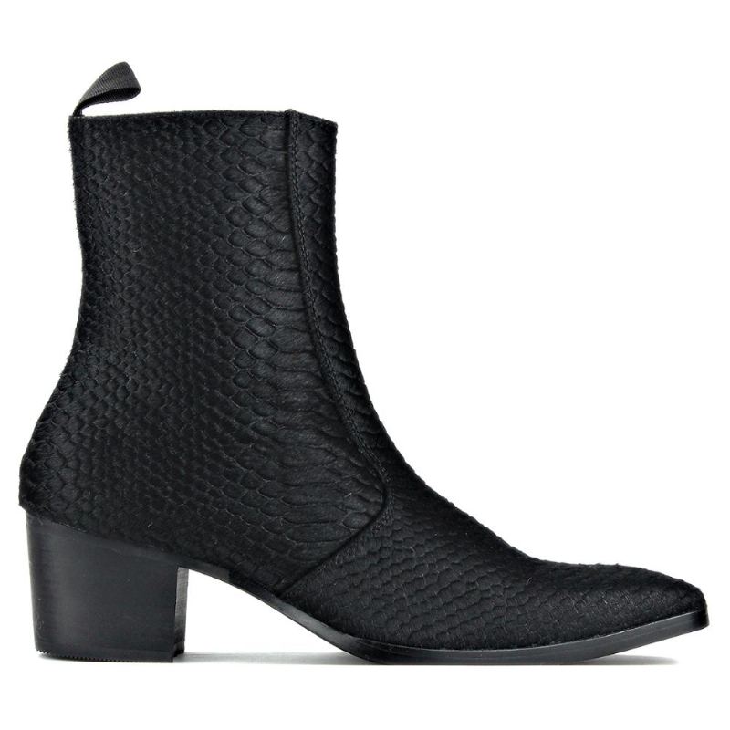 Hommes Chelsea Bottines En Cuir De Cheval Véritable Imprimé Crocodilien Botte De Crin De Avec Bottes À Talons À Glissière Latérale Chaussures De Créateur - Noir