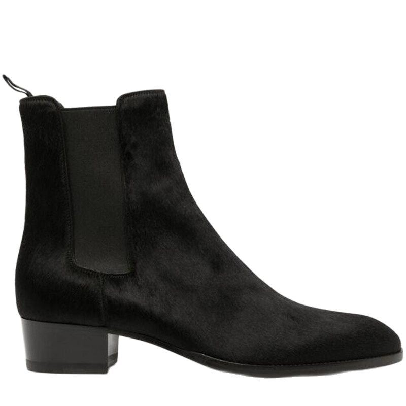 Robe À Enfiler En Vraie Fourrure Bottes Chelsea Compensées De Luxe Faites À La Main Pour Mariage Et Affaires - Noir