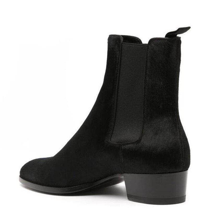 Robe À Enfiler En Vraie Fourrure Bottes Chelsea Compensées De Luxe Faites À La Main Pour Mariage Et Affaires - Noir