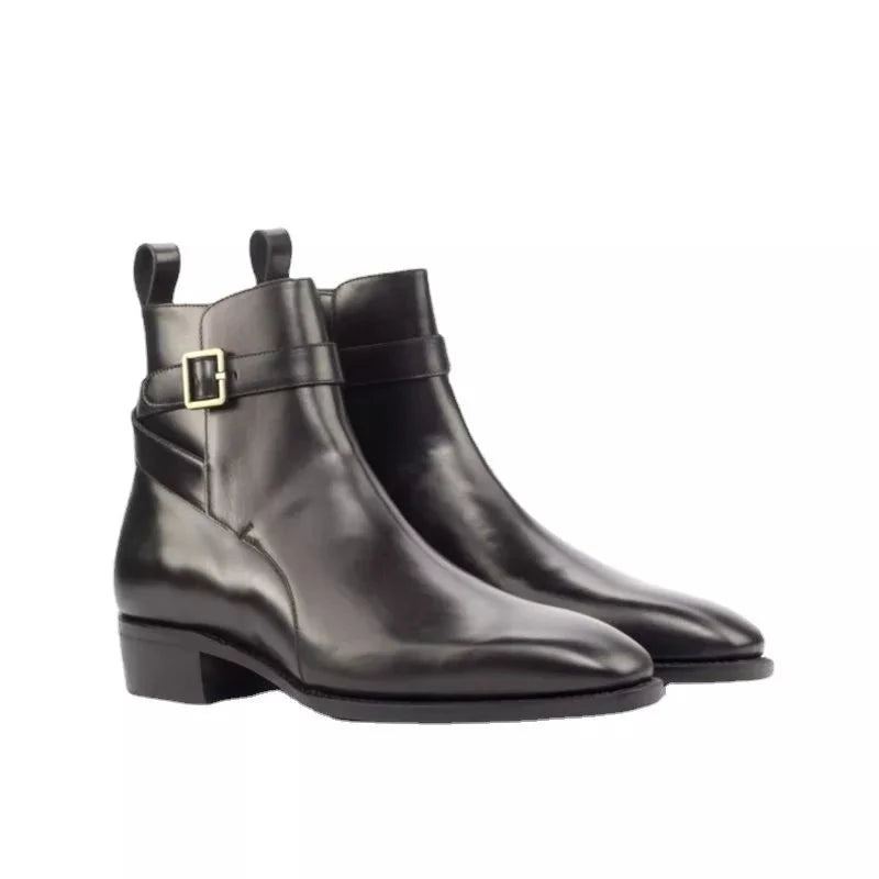 Solide Chelsea Hiver Hommes Bottes Chaussures De Travail Ajouter Velours De Créateur En Cuir Véritable - Noir