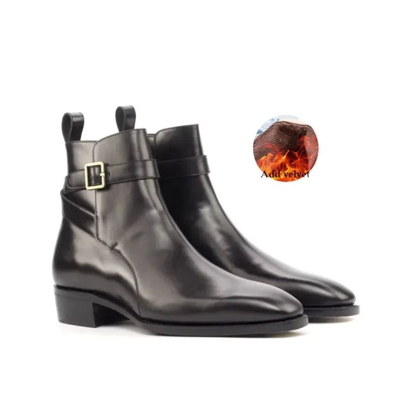 Solide Chelsea Hiver Hommes Bottes Chaussures De Travail Ajouter Velours De Créateur En Cuir Véritable - Noir