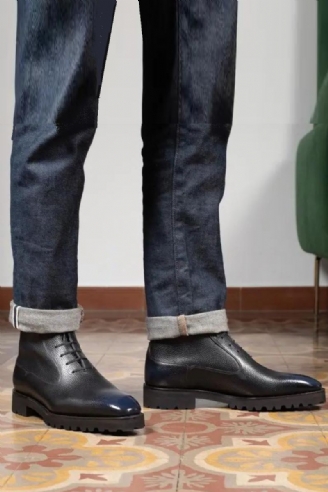 Solide Hiver Noir Hommes Bottes Chaussures De Travail Ajouter Velours Simple À Lacets En Cuir Véritable